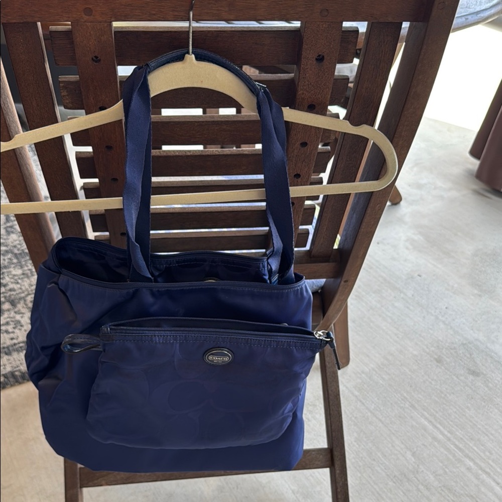 Coach Navy Satin Wristlet